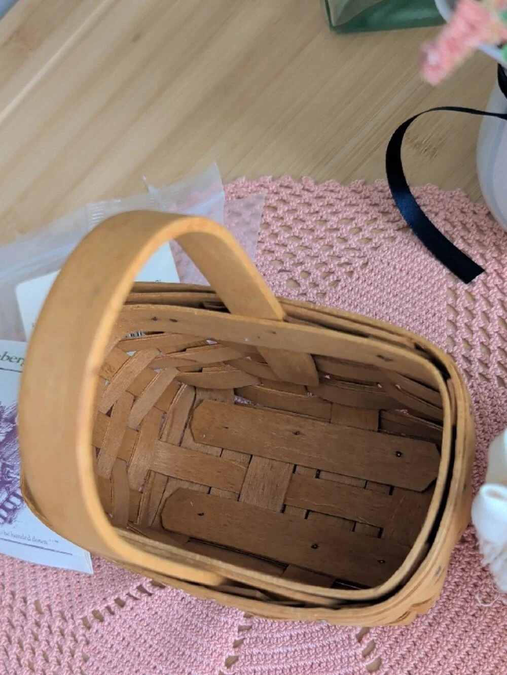 Longaberger Warm Brown Woven Basket with Cream Liner & Protector